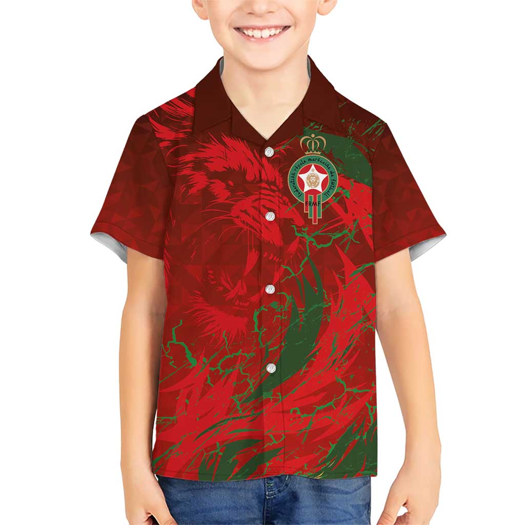 Custom Morocco National Football Kid Hawaiian Shirt Atlas Lions Sporty Abstract Pattern - Wonder Print Shop