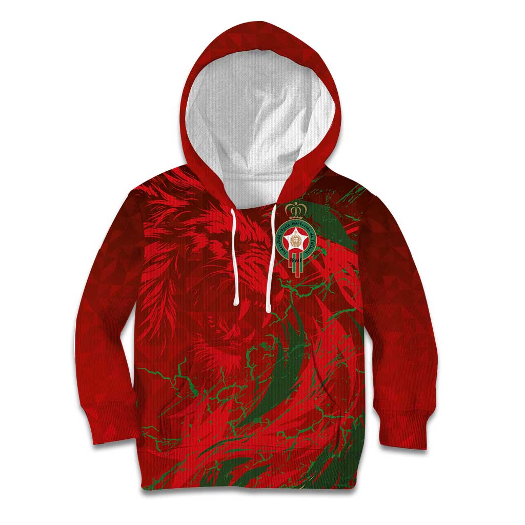 Custom Morocco National Football Kid Hoodie Atlas Lions Sporty Abstract Pattern - Wonder Print Shop