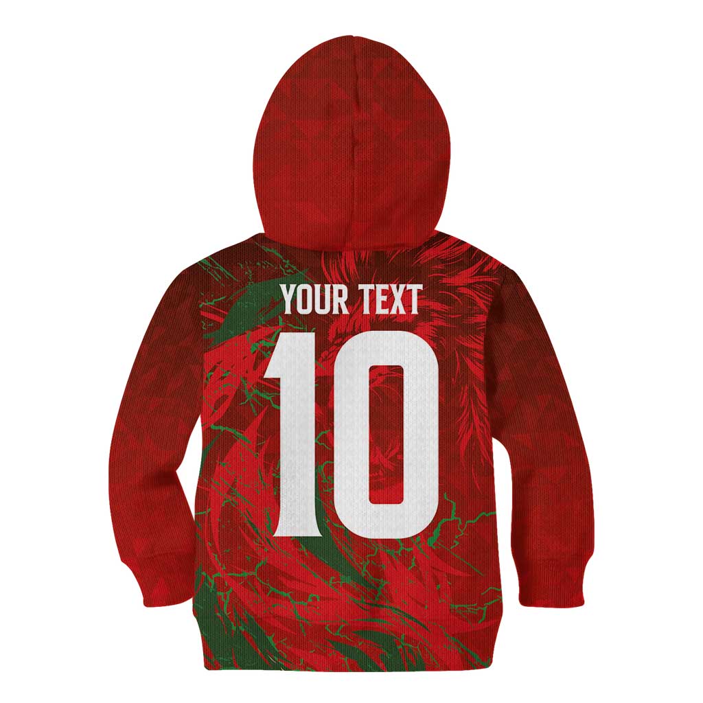 Custom Morocco National Football Kid Hoodie Atlas Lions Sporty Abstract Pattern - Wonder Print Shop