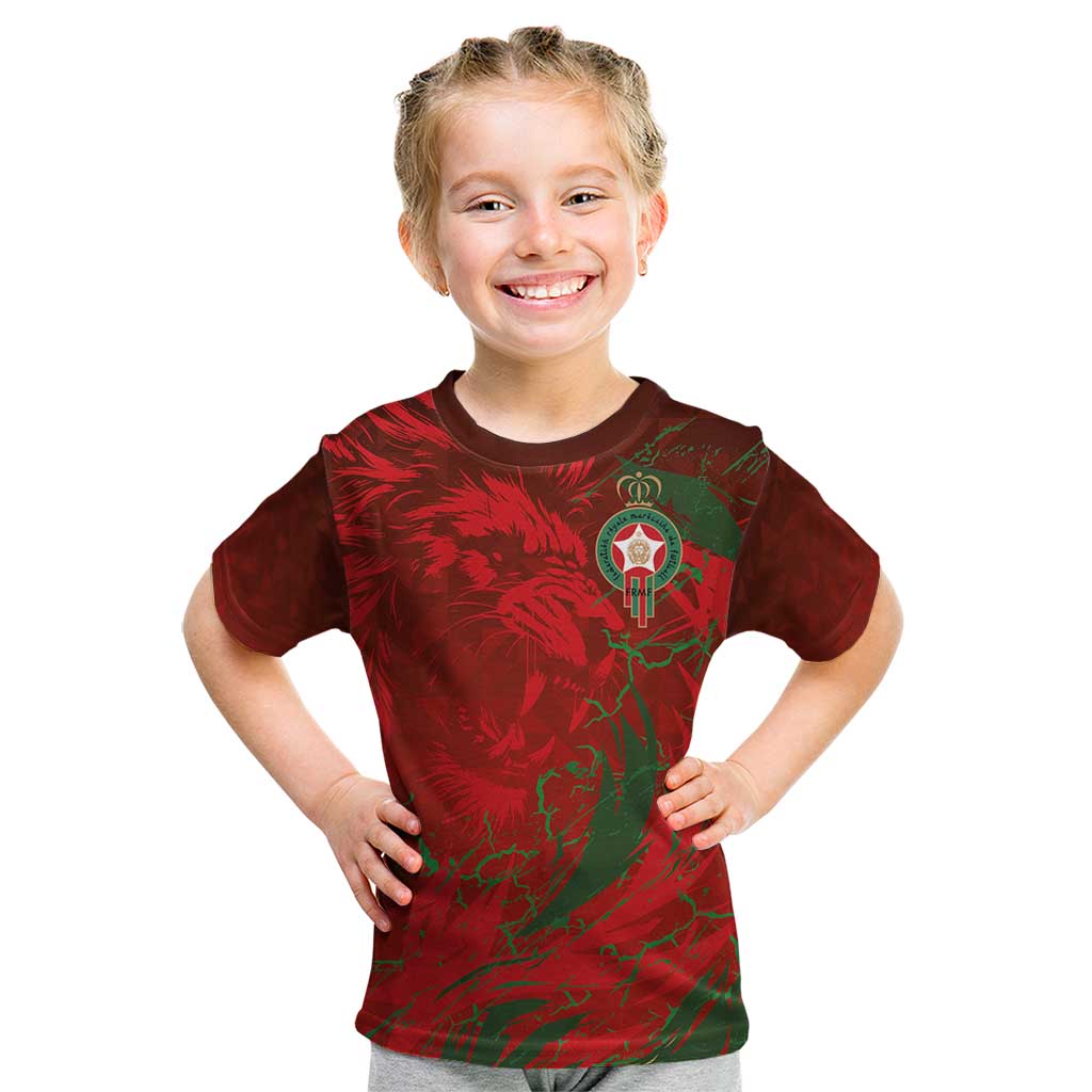 Custom Morocco National Football Kid T Shirt Atlas Lions Sporty Abstract Pattern - Wonder Print Shop