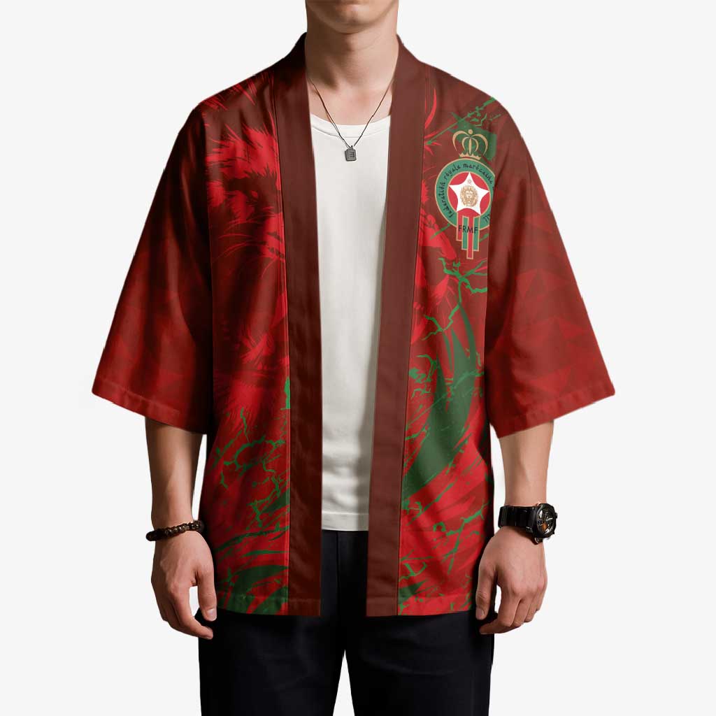 Custom Morocco National Football Kimono Atlas Lions Sporty Abstract Pattern - Wonder Print Shop