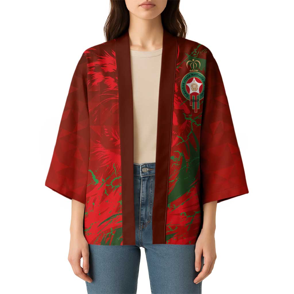 Custom Morocco National Football Kimono Atlas Lions Sporty Abstract Pattern - Wonder Print Shop
