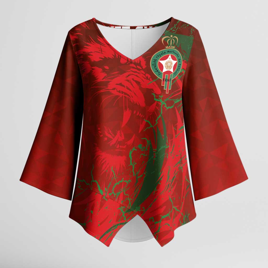 Custom Morocco National Football Kimono Sleeve Blouse Atlas Lions Sporty Abstract Pattern - Wonder Print Shop