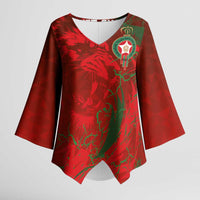 Custom Morocco National Football Kimono Sleeve Blouse Atlas Lions Sporty Abstract Pattern - Wonder Print Shop
