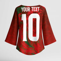 Custom Morocco National Football Kimono Sleeve Blouse Atlas Lions Sporty Abstract Pattern - Wonder Print Shop