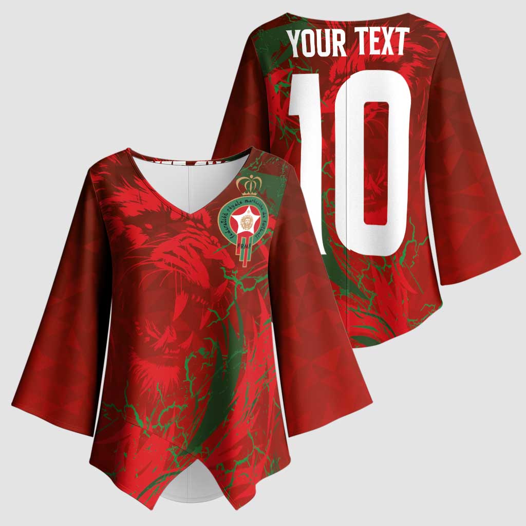 Custom Morocco National Football Kimono Sleeve Blouse Atlas Lions Sporty Abstract Pattern - Wonder Print Shop