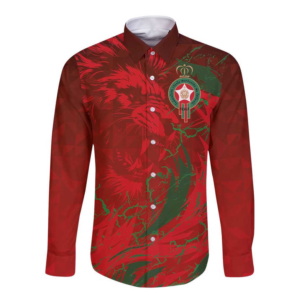 Custom Morocco National Football Long Sleeve Button Shirt Atlas Lions Sporty Abstract Pattern - Wonder Print Shop