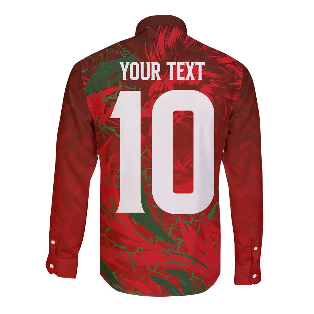 Custom Morocco National Football Long Sleeve Button Shirt Atlas Lions Sporty Abstract Pattern - Wonder Print Shop
