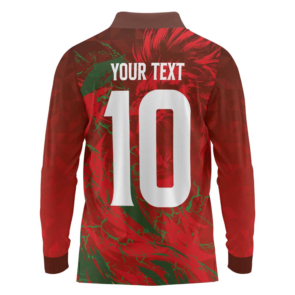 Custom Morocco National Football Long Sleeve Polo Shirt Atlas Lions Sporty Abstract Pattern - Wonder Print Shop