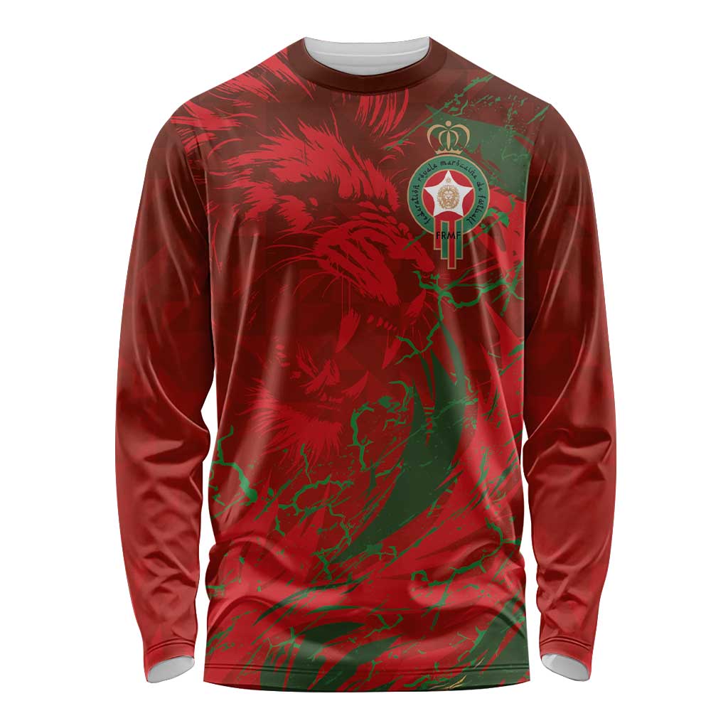 Custom Morocco National Football Long Sleeve Shirt Atlas Lions Sporty Abstract Pattern - Wonder Print Shop