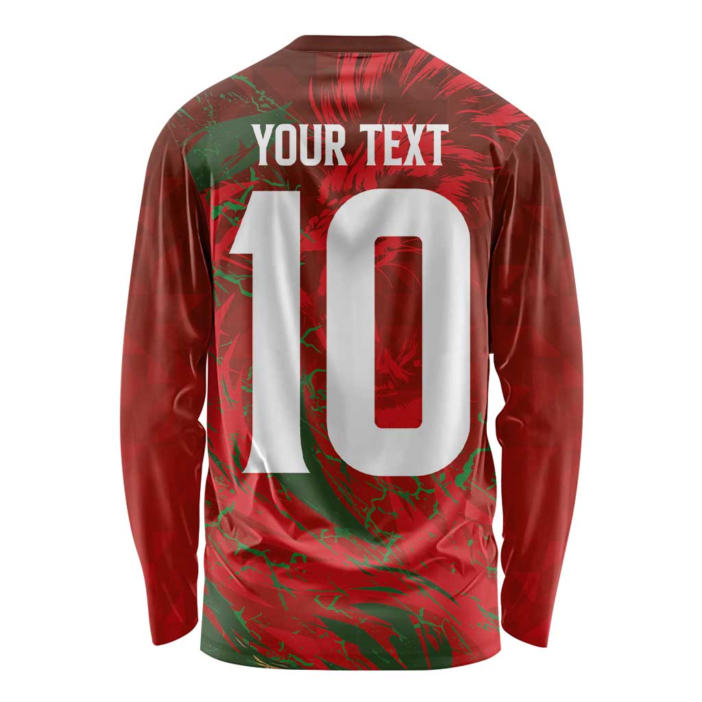 Custom Morocco National Football Long Sleeve Shirt Atlas Lions Sporty Abstract Pattern - Wonder Print Shop