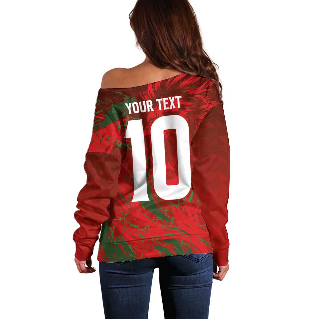 Custom Morocco National Football Off Shoulder Sweater Atlas Lions Sporty Abstract Pattern - Wonder Print Shop