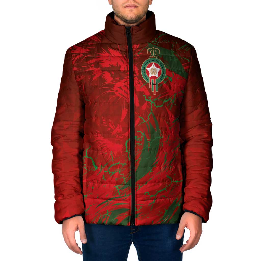 Custom Morocco National Football Padded Jacket Atlas Lions Sporty Abstract Pattern - Wonder Print Shop