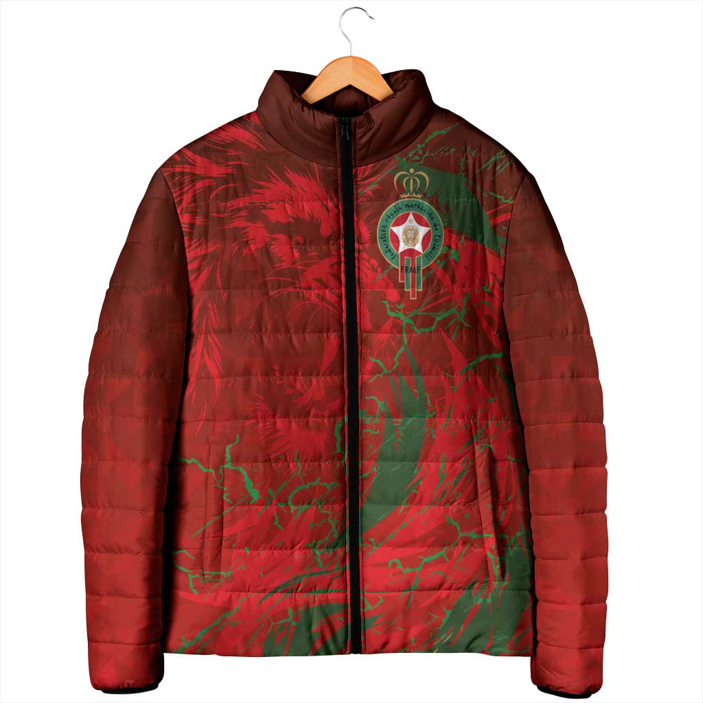 Custom Morocco National Football Padded Jacket Atlas Lions Sporty Abstract Pattern - Wonder Print Shop