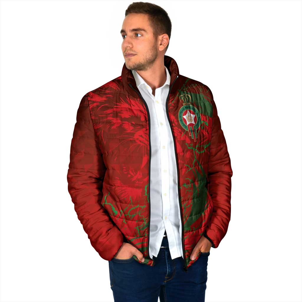 Custom Morocco National Football Padded Jacket Atlas Lions Sporty Abstract Pattern - Wonder Print Shop