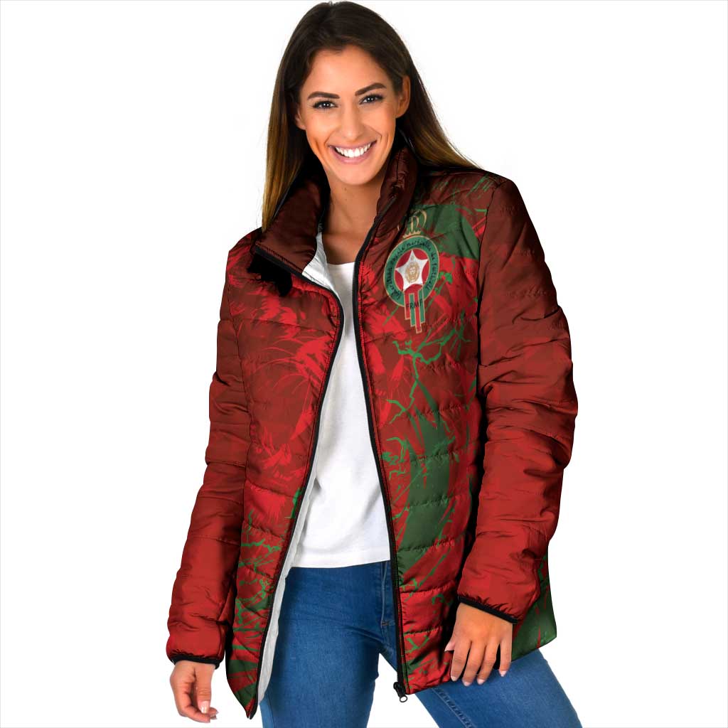 Custom Morocco National Football Padded Jacket Atlas Lions Sporty Abstract Pattern - Wonder Print Shop