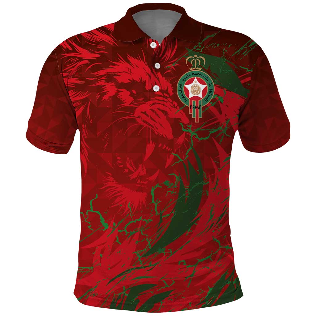 Custom Morocco National Football Polo Shirt Atlas Lions Sporty Abstract Pattern - Wonder Print Shop