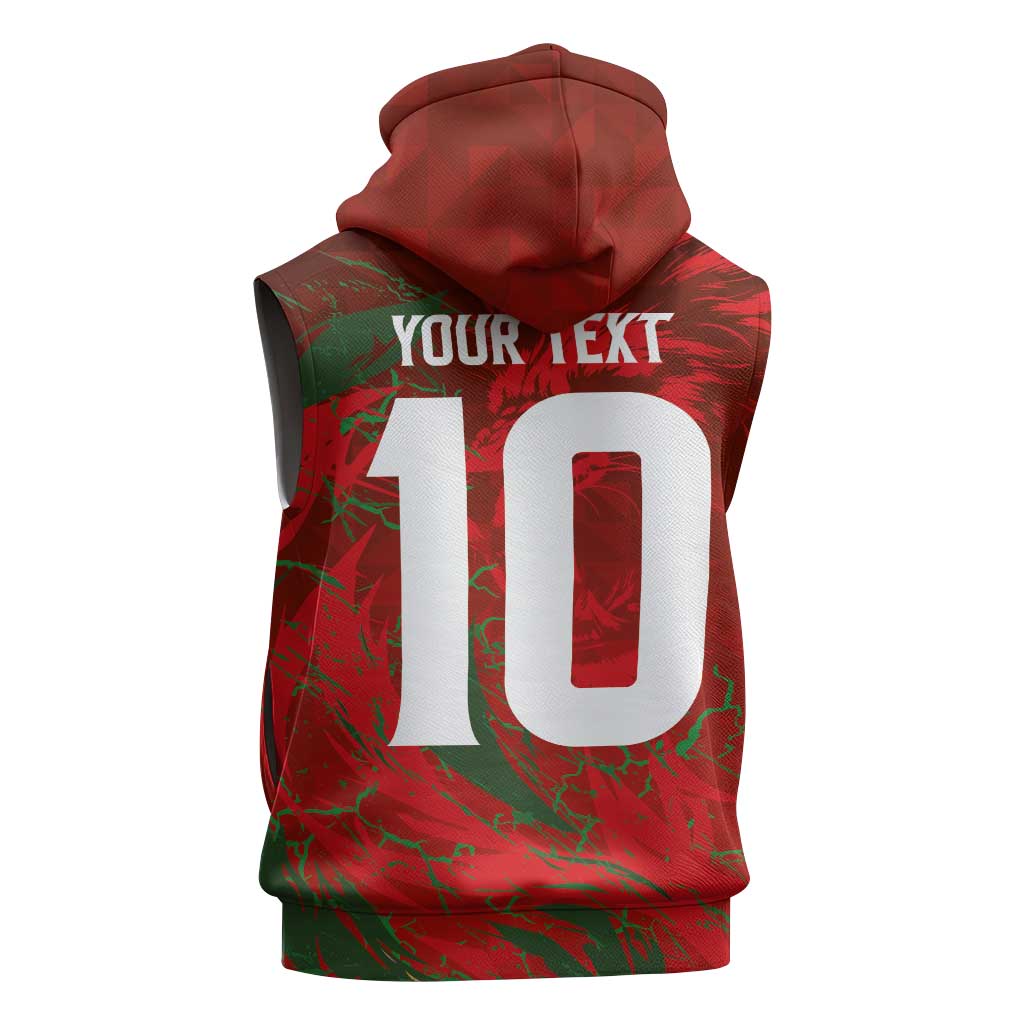 Custom Morocco National Football Sleeveless Hoodie Atlas Lions Sporty Abstract Pattern - Wonder Print Shop