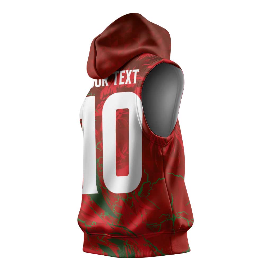 Custom Morocco National Football Sleeveless Hoodie Atlas Lions Sporty Abstract Pattern - Wonder Print Shop