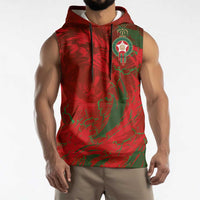 Custom Morocco National Football Sleeveless Hoodie Atlas Lions Sporty Abstract Pattern - Wonder Print Shop