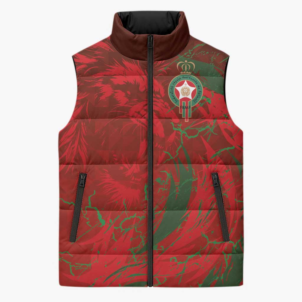 Custom Morocco National Football Sleeveless Puffer Jacket Atlas Lions Sporty Abstract Pattern - Wonder Print Shop