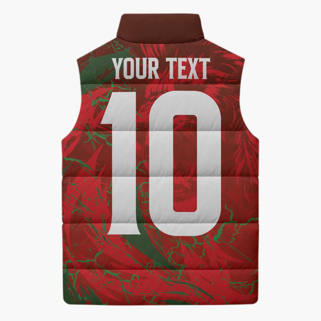 Custom Morocco National Football Sleeveless Puffer Jacket Atlas Lions Sporty Abstract Pattern - Wonder Print Shop