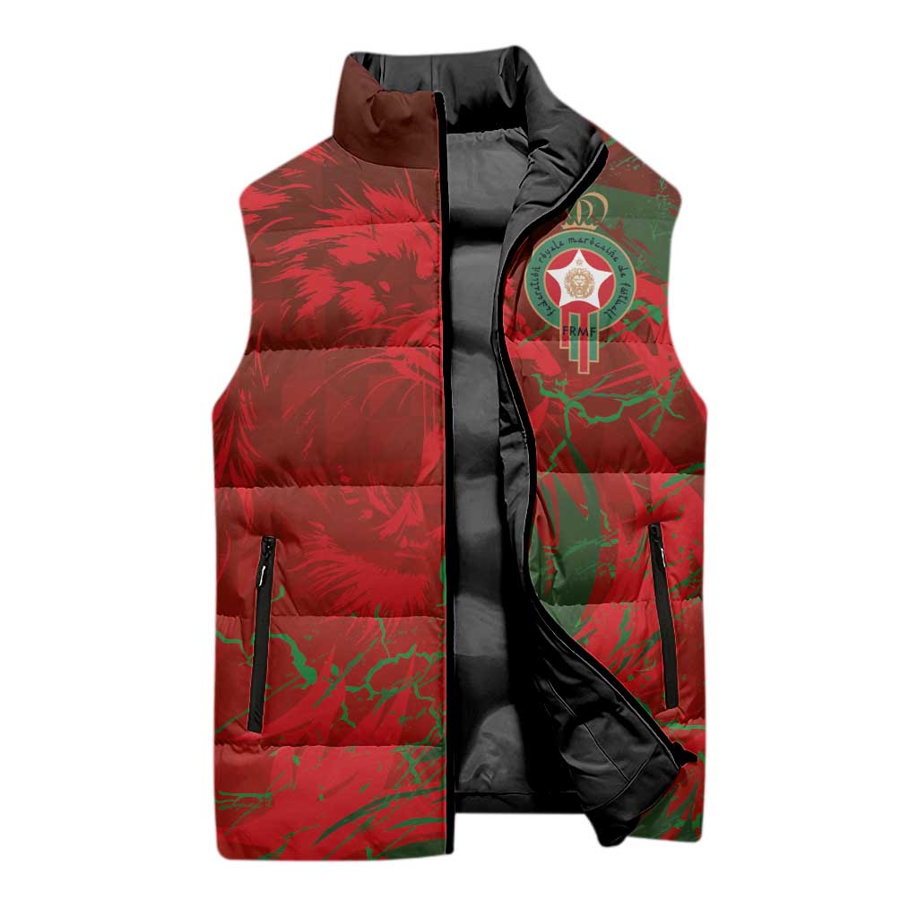 Custom Morocco National Football Sleeveless Puffer Jacket Atlas Lions Sporty Abstract Pattern - Wonder Print Shop