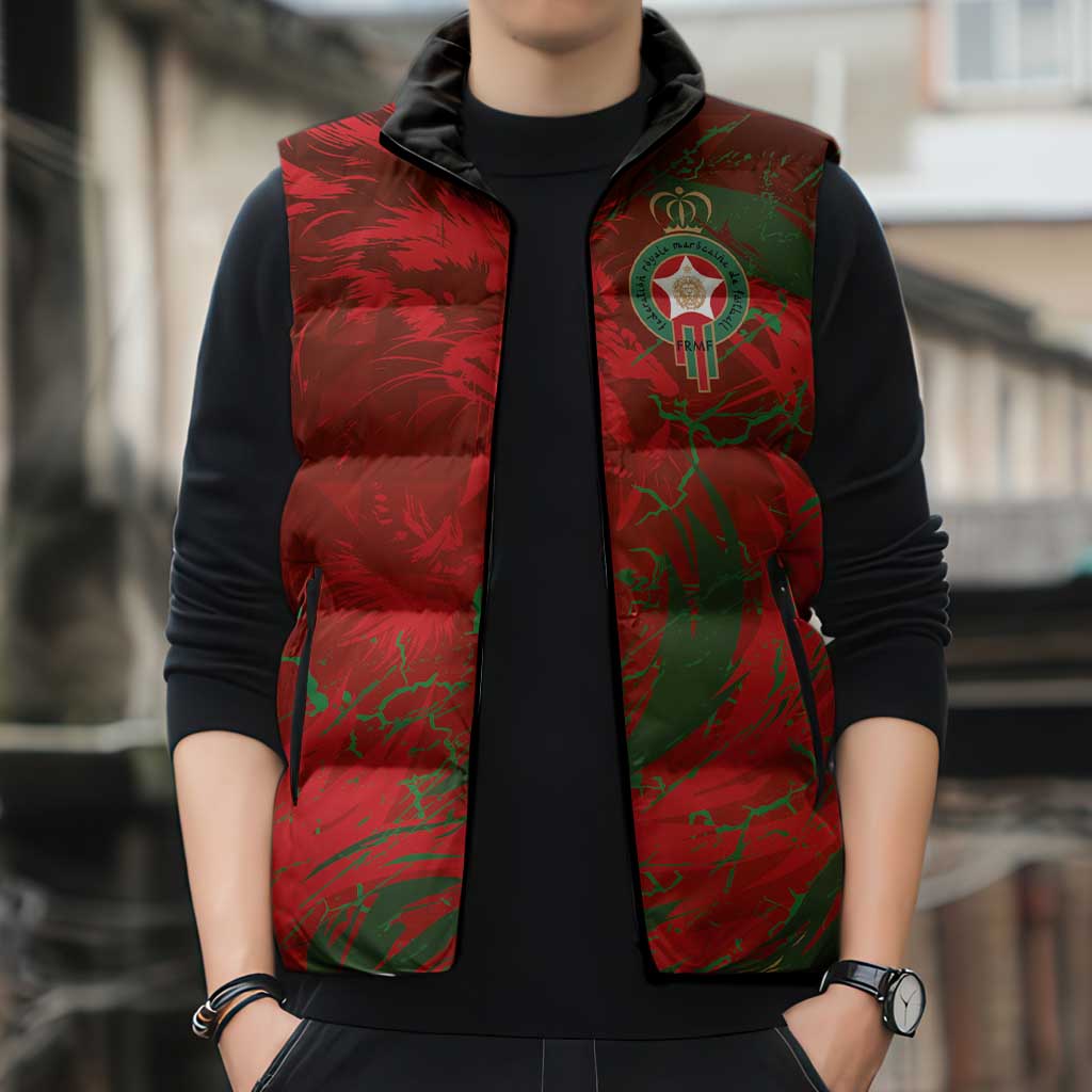 Custom Morocco National Football Sleeveless Puffer Jacket Atlas Lions Sporty Abstract Pattern - Wonder Print Shop