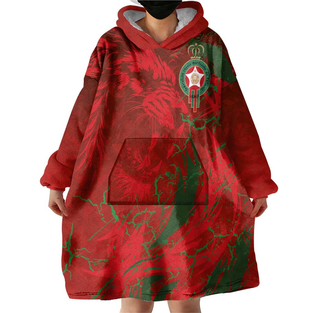 Custom Morocco National Football Wearable Blanket Hoodie Atlas Lions Sporty Abstract Pattern - Wonder Print Shop