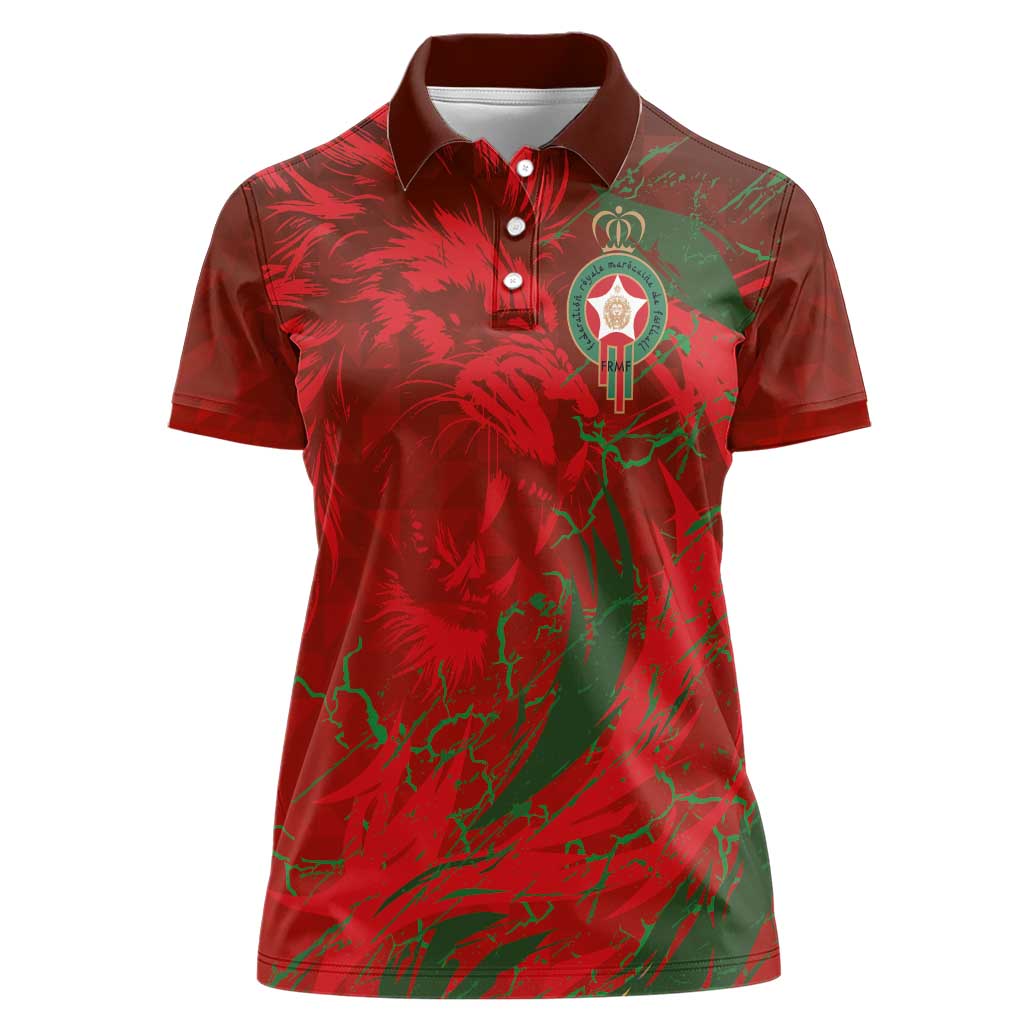 Custom Morocco National Football Women Polo Shirt Atlas Lions Sporty Abstract Pattern - Wonder Print Shop