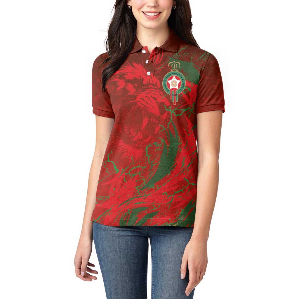 Custom Morocco National Football Women Polo Shirt Atlas Lions Sporty Abstract Pattern - Wonder Print Shop