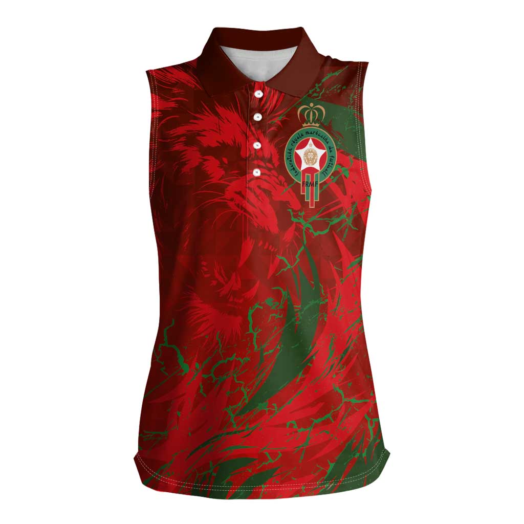 Custom Morocco National Football Women Sleeveless Polo Shirt Atlas Lions Sporty Abstract Pattern - Wonder Print Shop