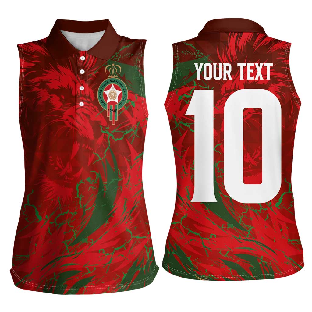 Custom Morocco National Football Women Sleeveless Polo Shirt Atlas Lions Sporty Abstract Pattern - Wonder Print Shop