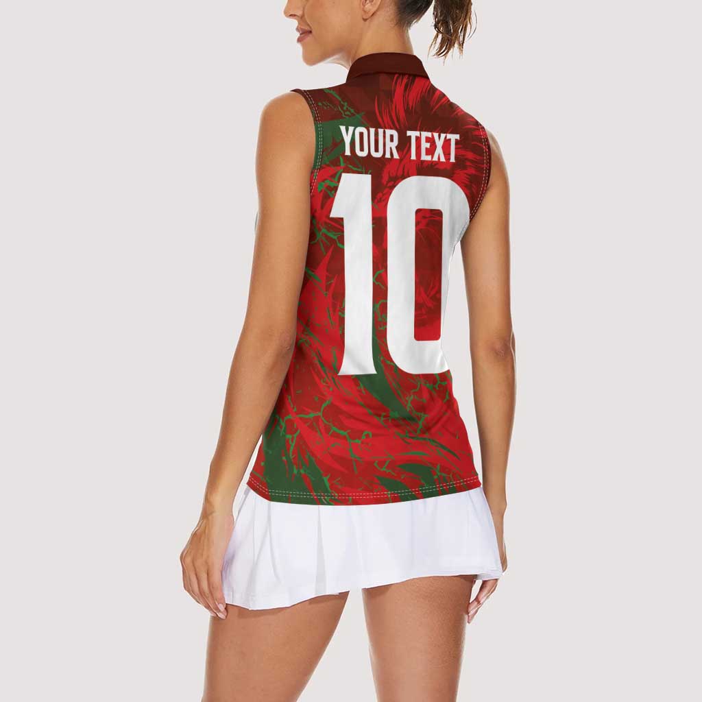Custom Morocco National Football Women Sleeveless Polo Shirt Atlas Lions Sporty Abstract Pattern - Wonder Print Shop
