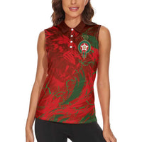 Custom Morocco National Football Women Sleeveless Polo Shirt Atlas Lions Sporty Abstract Pattern - Wonder Print Shop