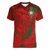 Custom Morocco National Football Women V-Neck T-Shirt Atlas Lions Sporty Abstract Pattern - Wonder Print Shop