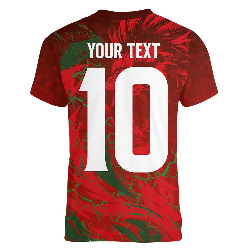 Custom Morocco National Football Women V-Neck T-Shirt Atlas Lions Sporty Abstract Pattern - Wonder Print Shop