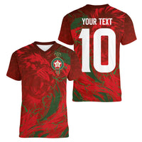 Custom Morocco National Football Women V-Neck T-Shirt Atlas Lions Sporty Abstract Pattern - Wonder Print Shop