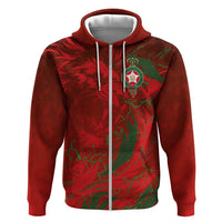 Custom Morocco National Football Zip Hoodie Atlas Lions Sporty Abstract Pattern - Wonder Print Shop