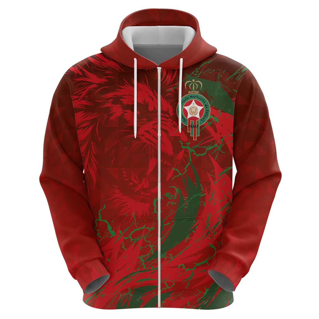 Custom Morocco National Football Zip Hoodie Atlas Lions Sporty Abstract Pattern - Wonder Print Shop