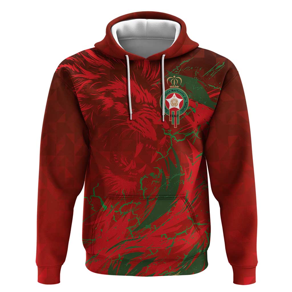 Custom Morocco National Football Zip Hoodie Atlas Lions Sporty Abstract Pattern - Wonder Print Shop