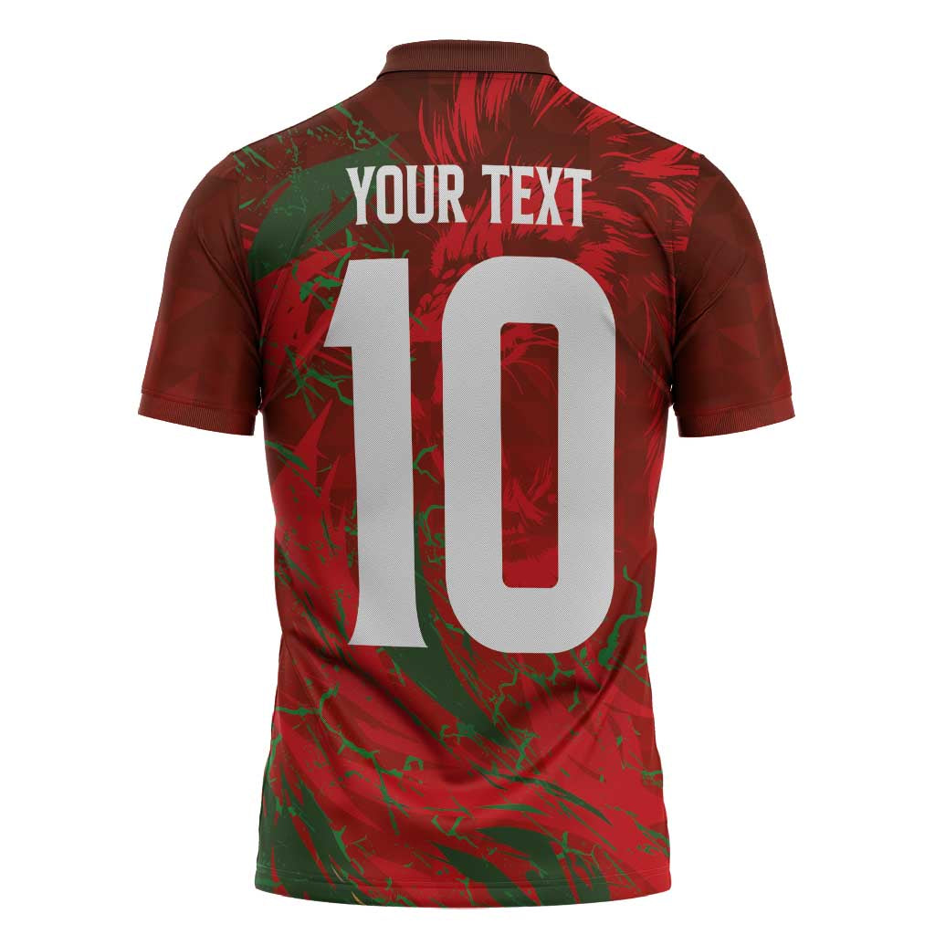 Custom Morocco National Football Zipper Polo Shirt Atlas Lions Sporty Abstract Pattern - Wonder Print Shop