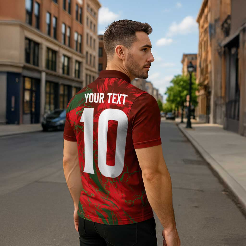 Custom Morocco National Football Zipper Polo Shirt Atlas Lions Sporty Abstract Pattern - Wonder Print Shop