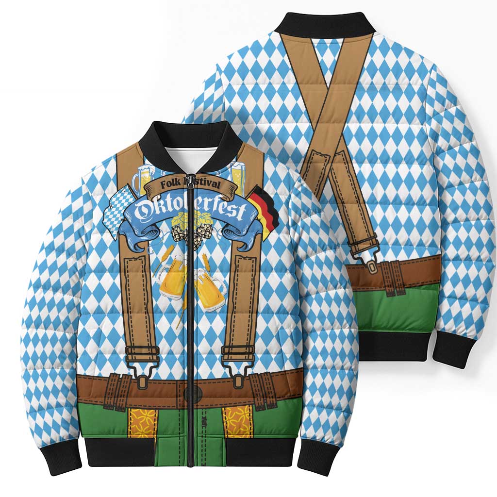 Oktoberfest Bomber Puffer Jacket Beer Festival Spirit Lederhosen Costume Style - Wonder Print Shop