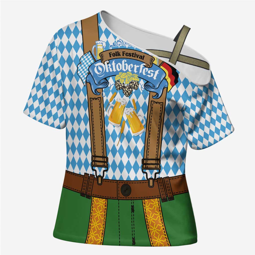 Oktoberfest Cross Shoulder Shirt Beer Festival Spirit Lederhosen Costume Style - Wonder Print Shop