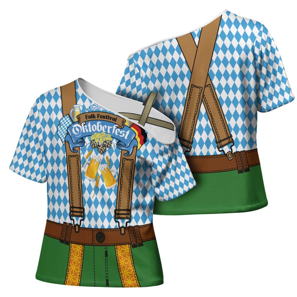 Oktoberfest Cross Shoulder Shirt Beer Festival Spirit Lederhosen Costume Style - Wonder Print Shop