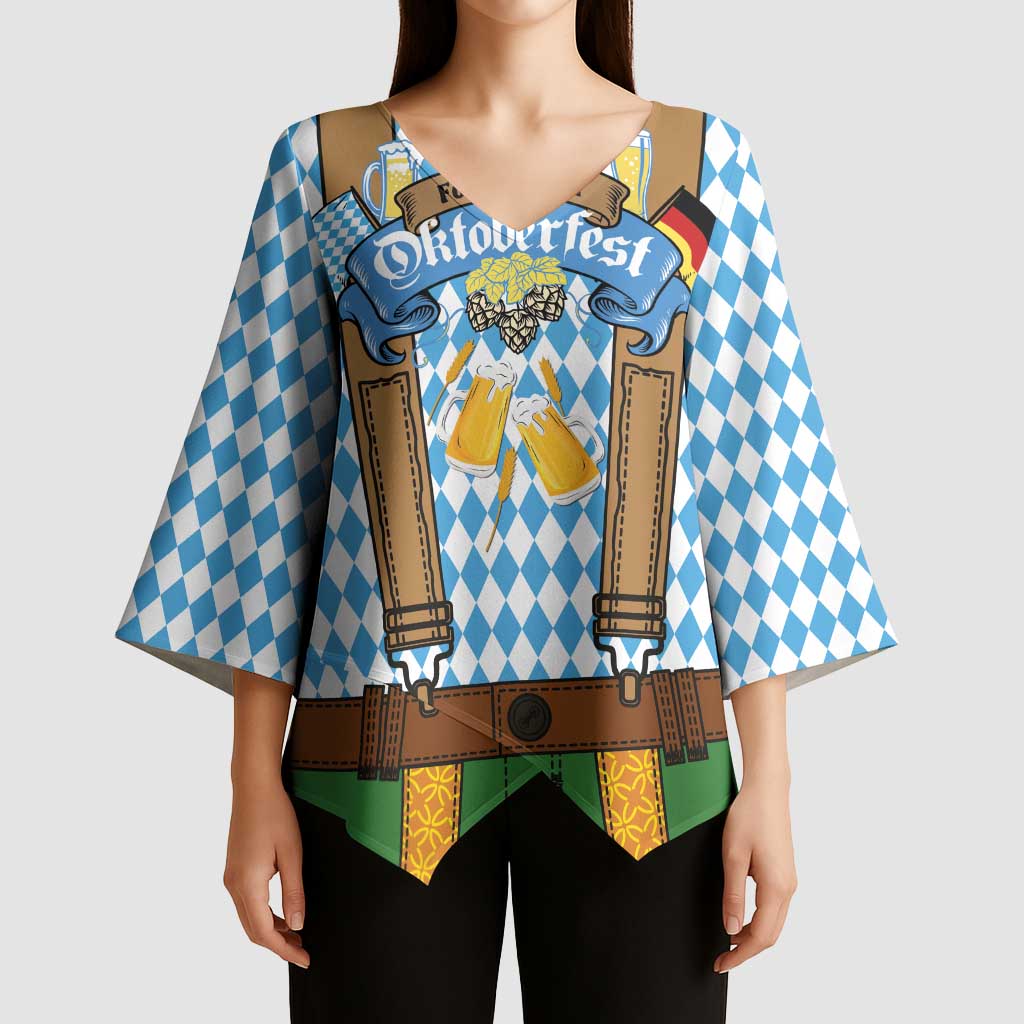 Oktoberfest Kimono Sleeve Blouse Beer Festival Spirit Lederhosen Costume Style - Wonder Print Shop