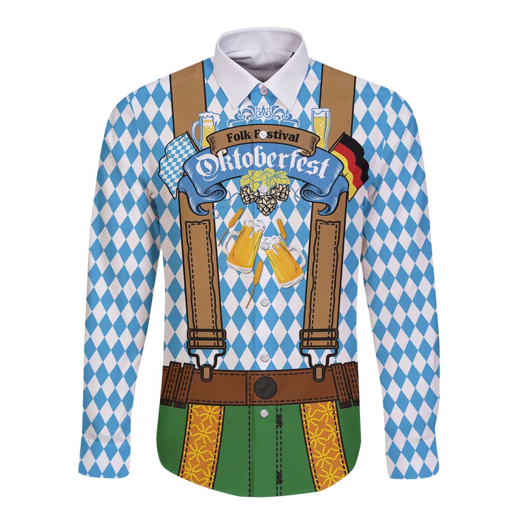 Oktoberfest Long Sleeve Button Shirt Beer Festival Spirit Lederhosen Costume Style - Wonder Print Shop