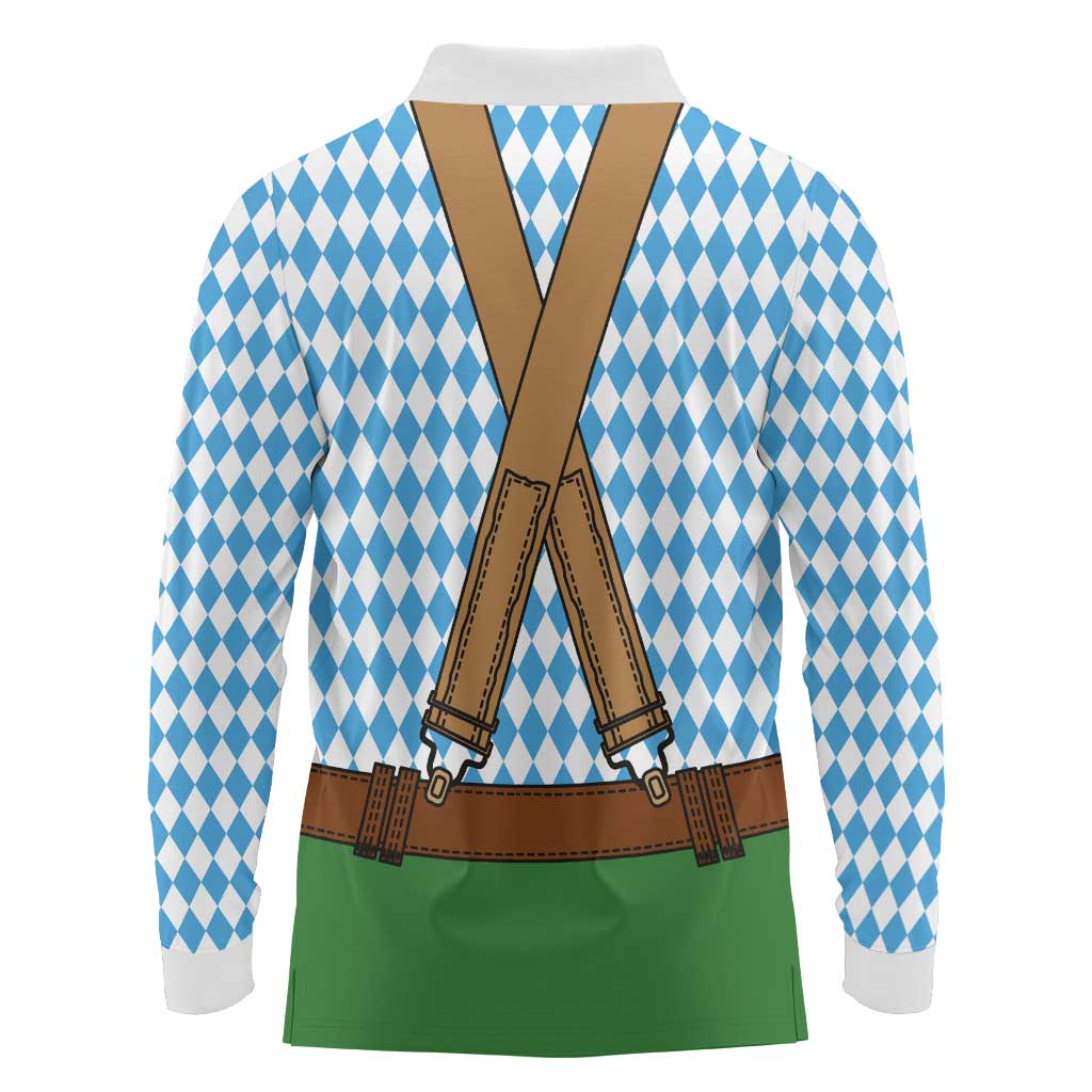Oktoberfest Long Sleeve Polo Shirt Beer Festival Spirit Lederhosen Costume Style - Wonder Print Shop