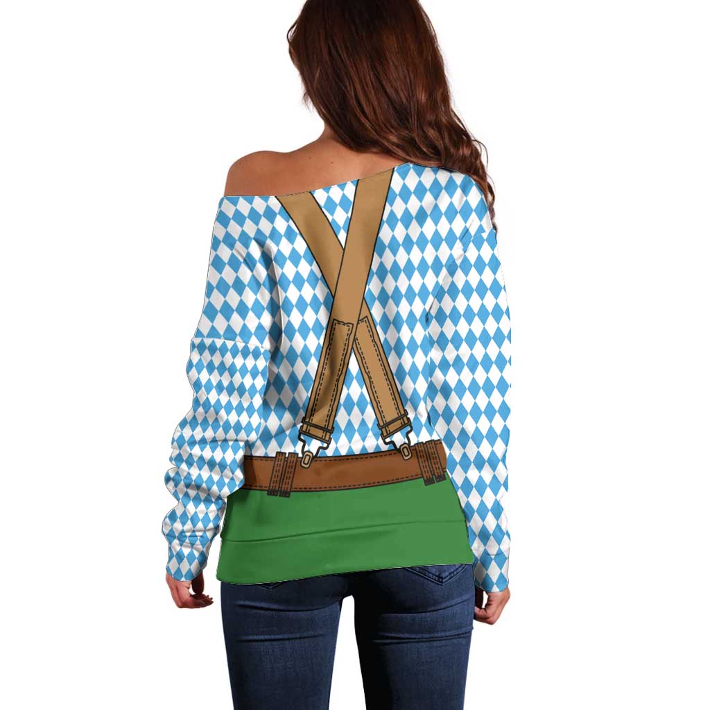 Oktoberfest Off Shoulder Sweater Beer Festival Spirit Lederhosen Costume Style - Wonder Print Shop